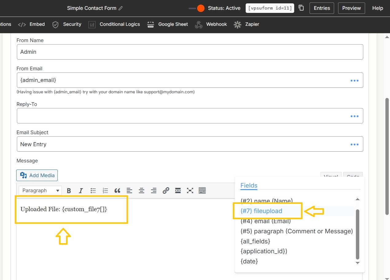 attach file in email vpsuform