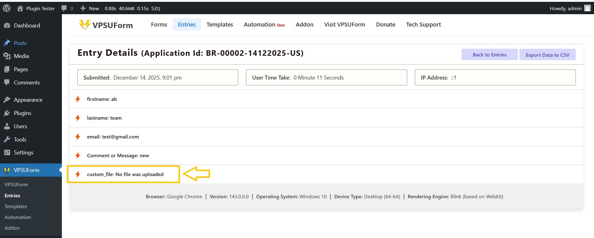 check your file upload vpsuform