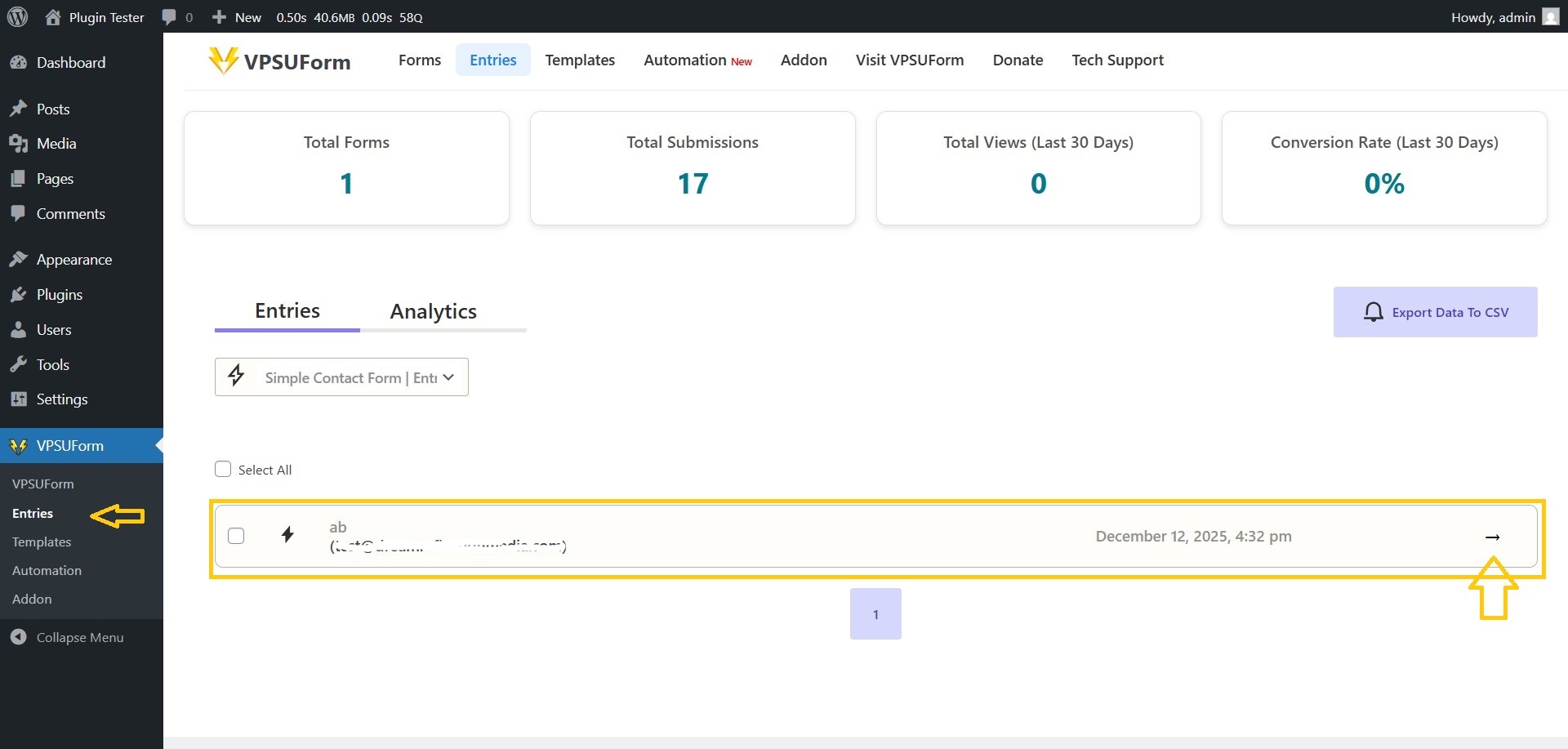 choose entries vpsuform