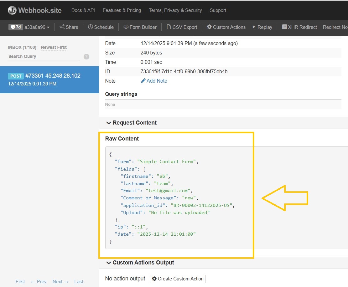 received webhook vpsuform